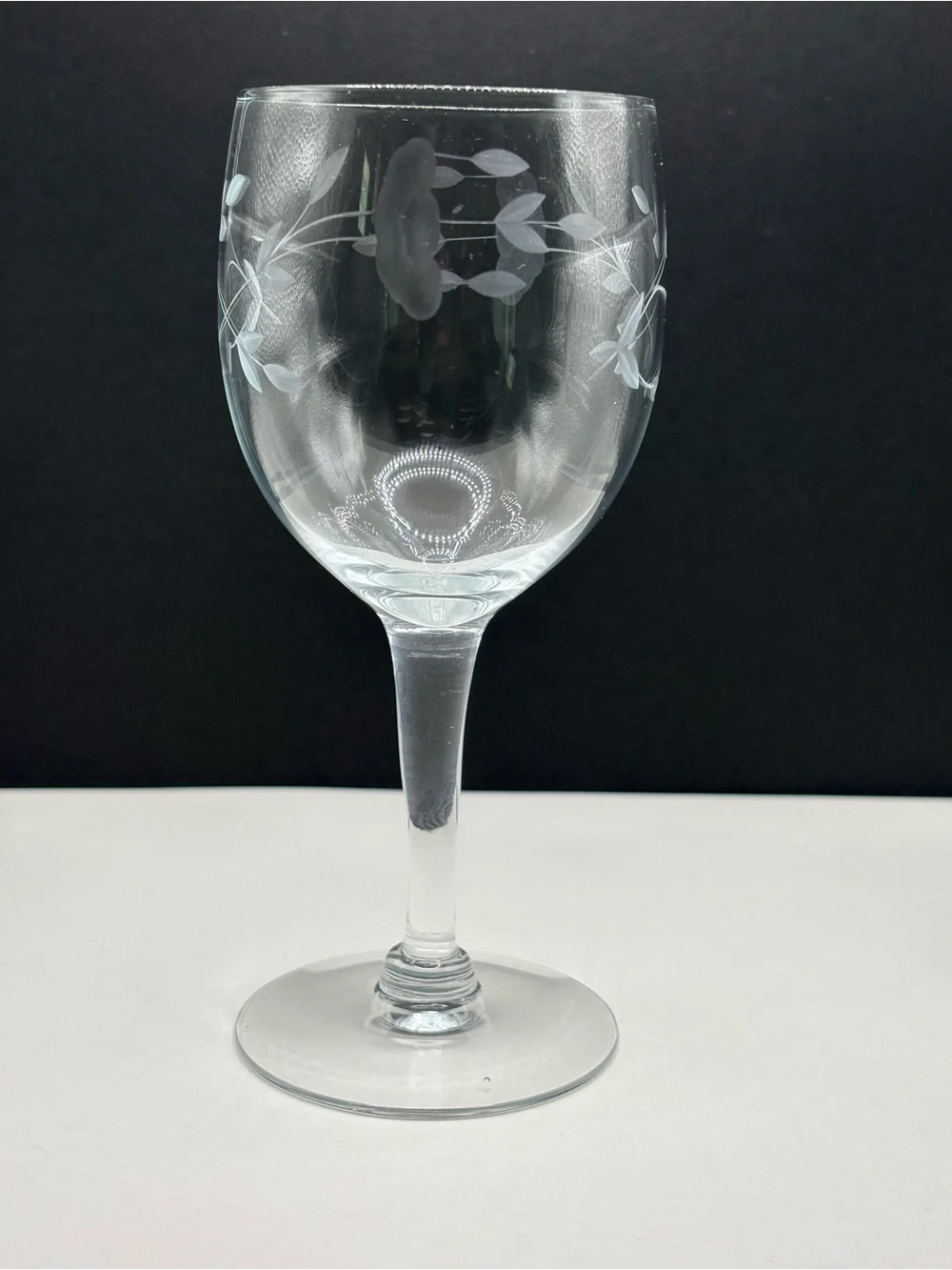 Princess House Clear Etched Floral Wine Glass